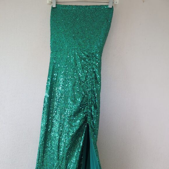 Sequin Maxi Dress Sz M Green Romantic Elegant Evening Gown Cruise Wedding Hoco - Picture 6 of 16